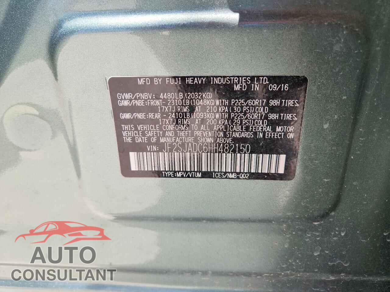 SUBARU FORESTER 2017 - JF2SJADC6HH482150