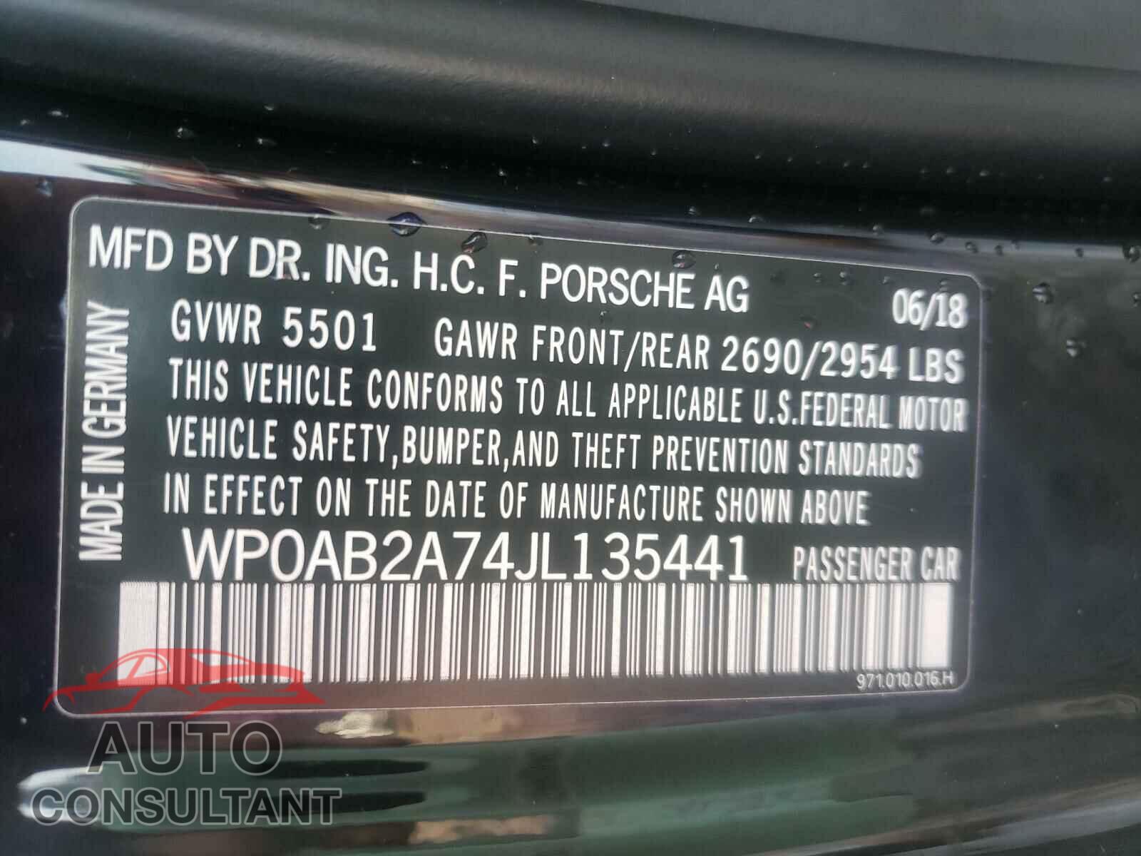 PORSCHE PANAMERA 2018 - WP0AB2A74JL135441