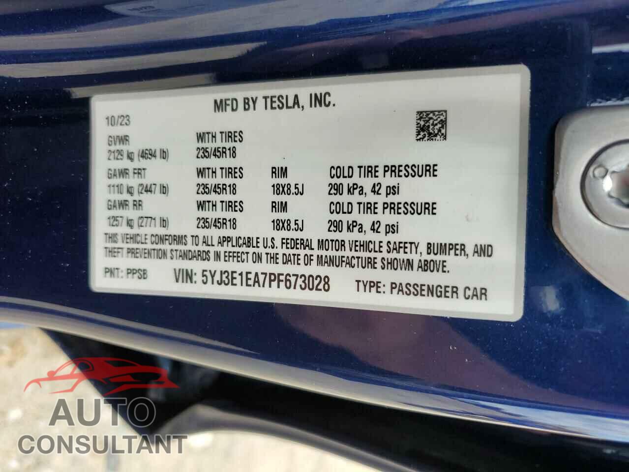 TESLA MODEL 3 2023 - 5YJ3E1EA7PF673028