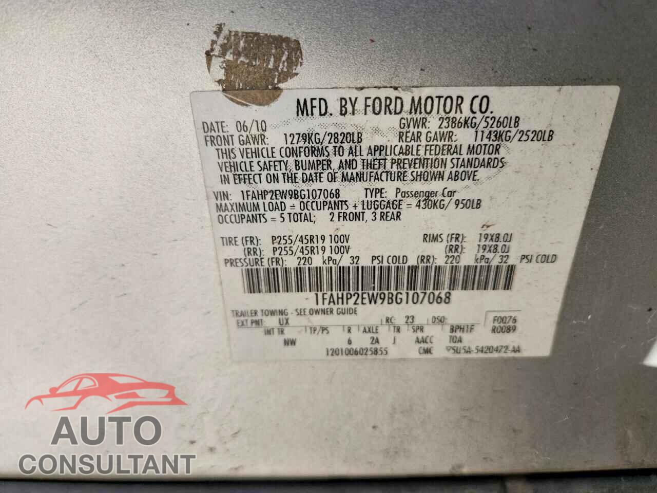 FORD TAURUS 2011 - 1FAHP2EW9BG107068