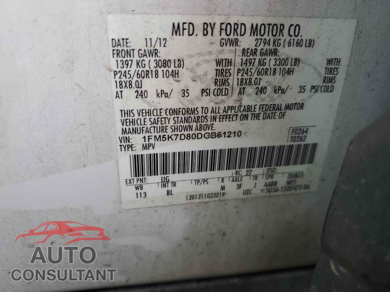 FORD EXPLORER 2013 - 1FM5K7D80DGB61210
