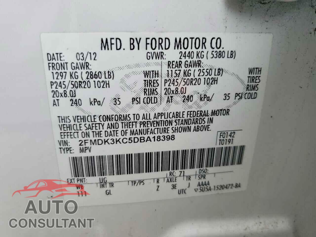 FORD EDGE 2013 - 2FMDK3KC5DBA18398