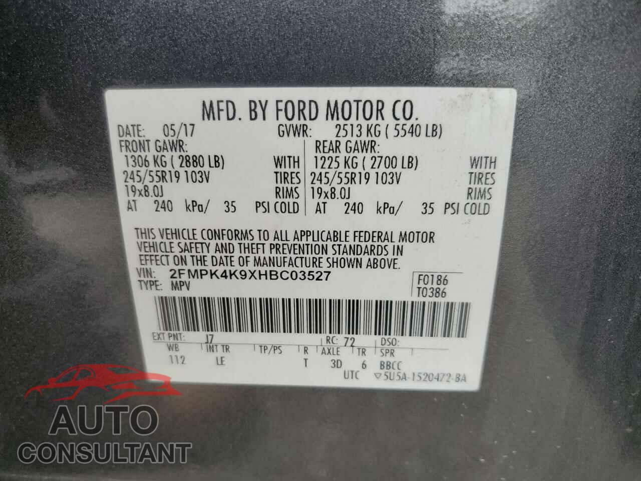 FORD EDGE 2017 - 2FMPK4K9XHBC03527
