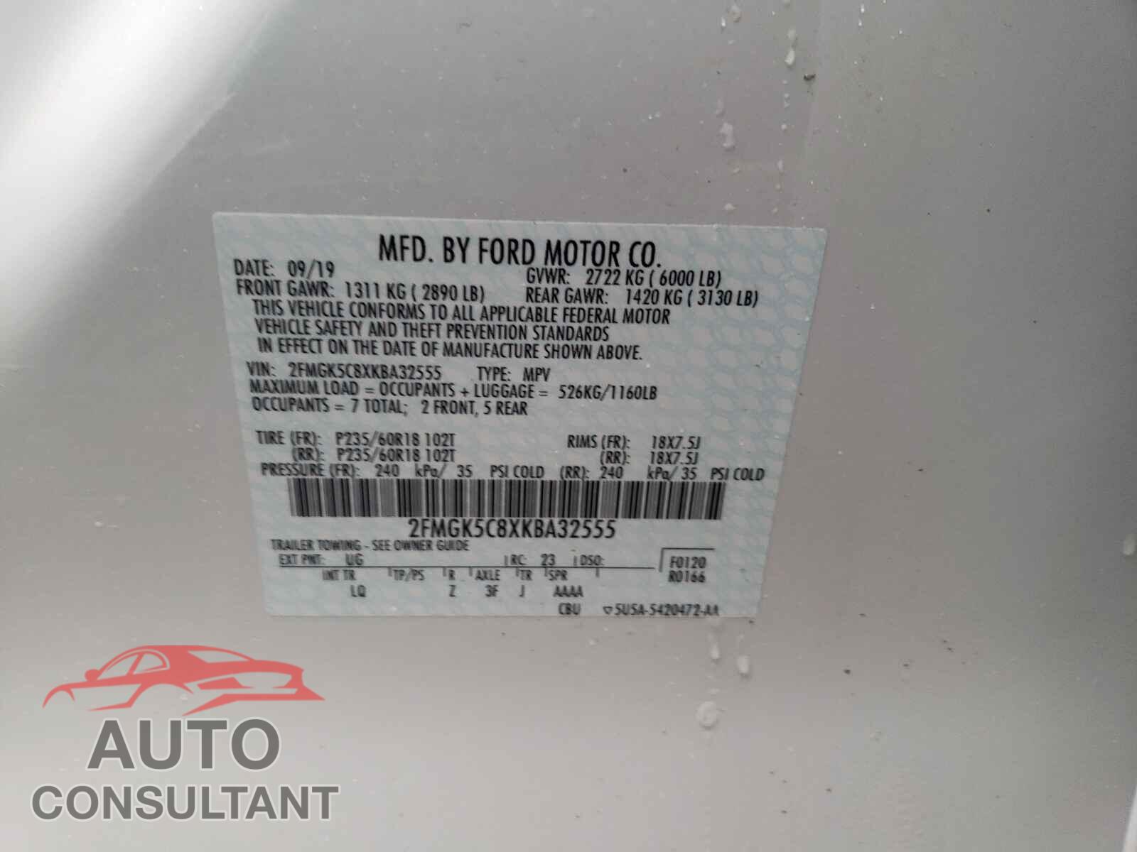 FORD FLEX 2019 - 2FMGK5C8XKBA32555