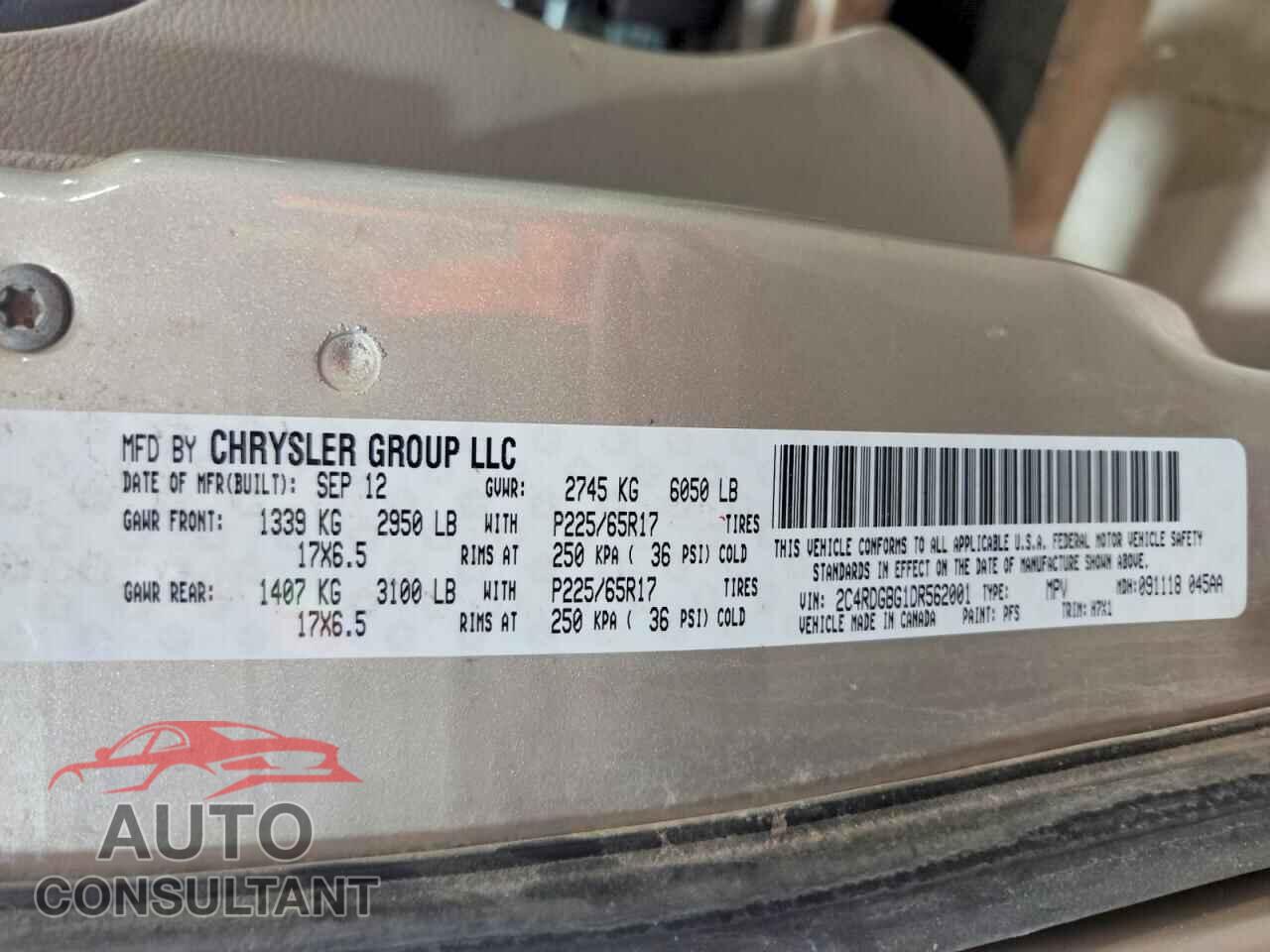 DODGE CARAVAN 2013 - 2C4RDGBG1DR562001