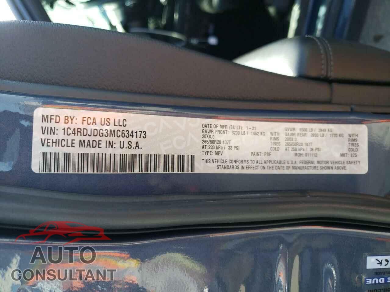 DODGE DURANGO 2021 - 1C4RDJDG3MC634173