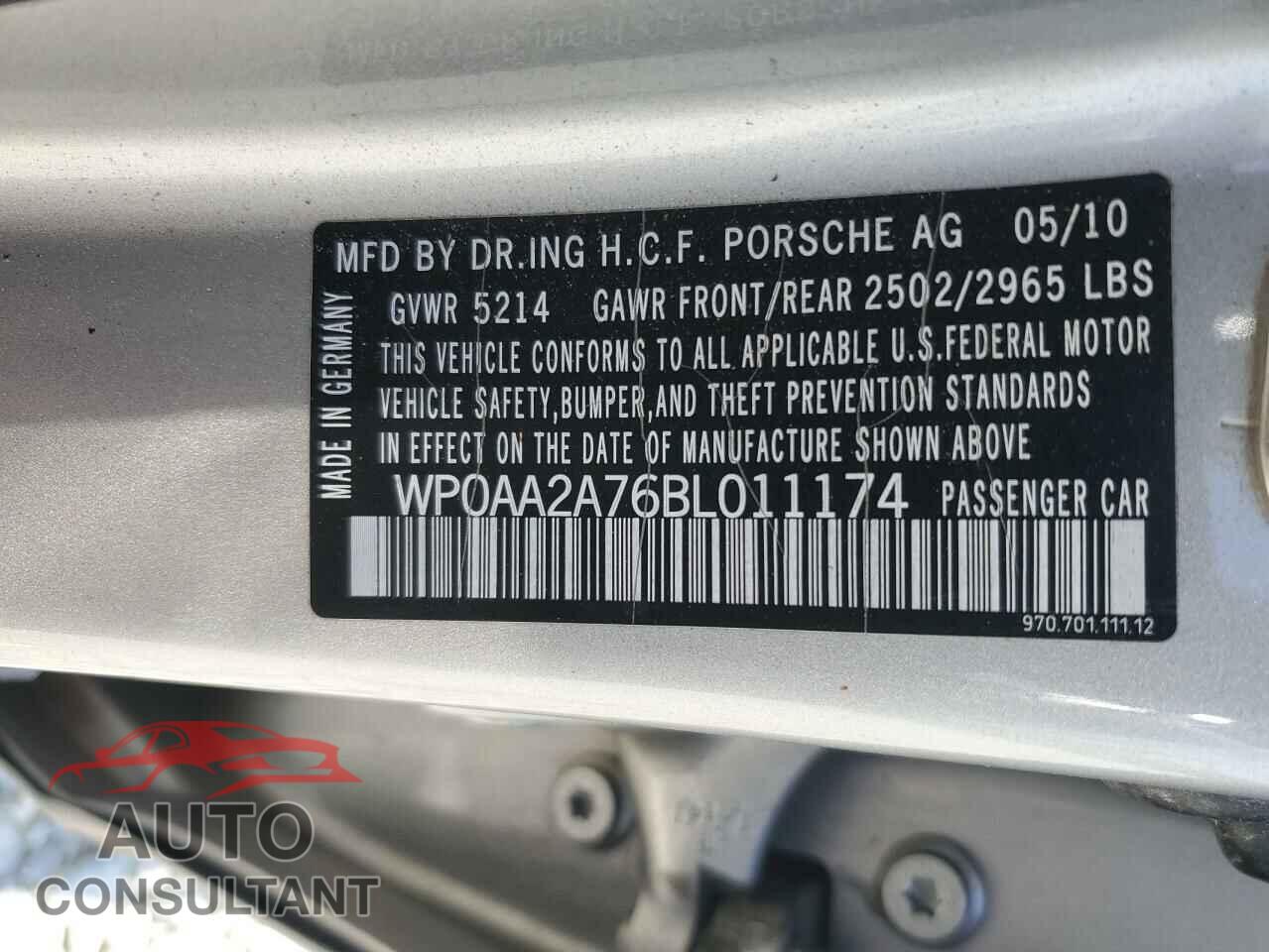 PORSCHE PANAMERA 2011 - WP0AA2A76BL011174