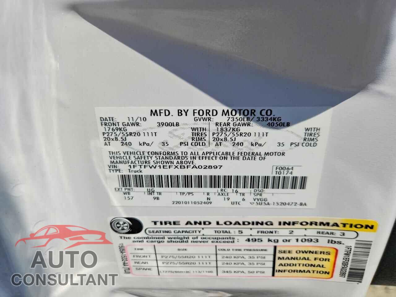 FORD F150 2011 - 1FTFW1EXFBFA02897