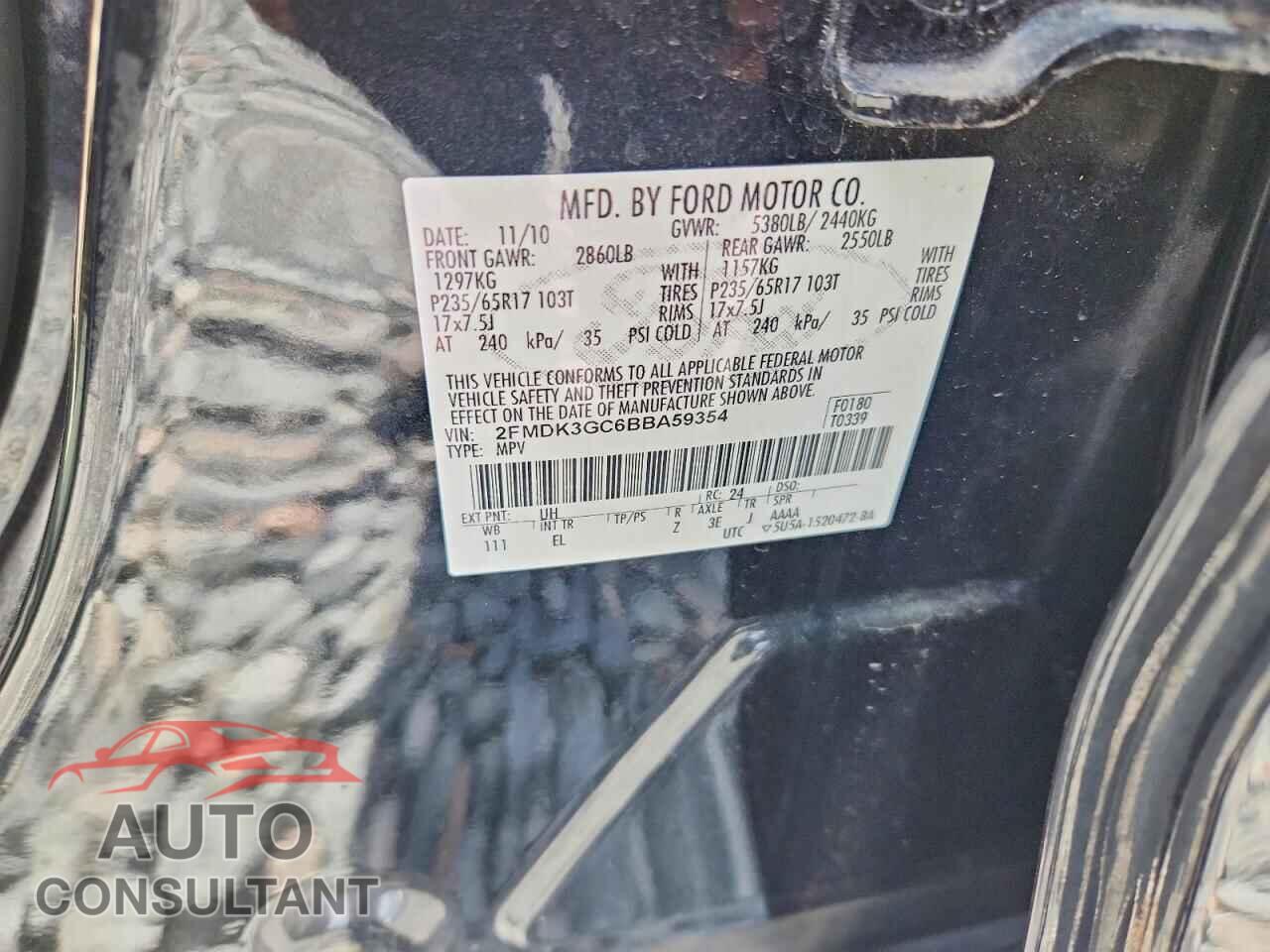 FORD EDGE 2011 - 2FMDK3GC6BBA59354