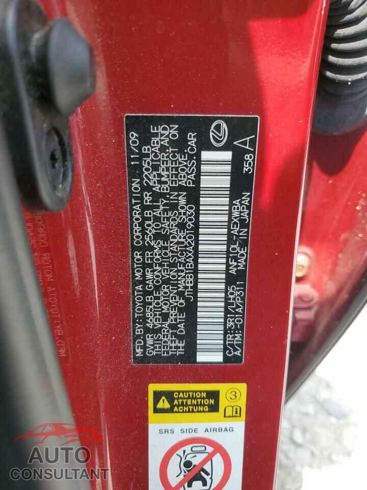 LEXUS HS 2010 - JTHBB1BAXA2019030