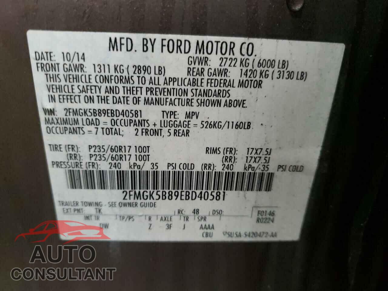 FORD FLEX 2014 - 2FMGK5B89EBD40581