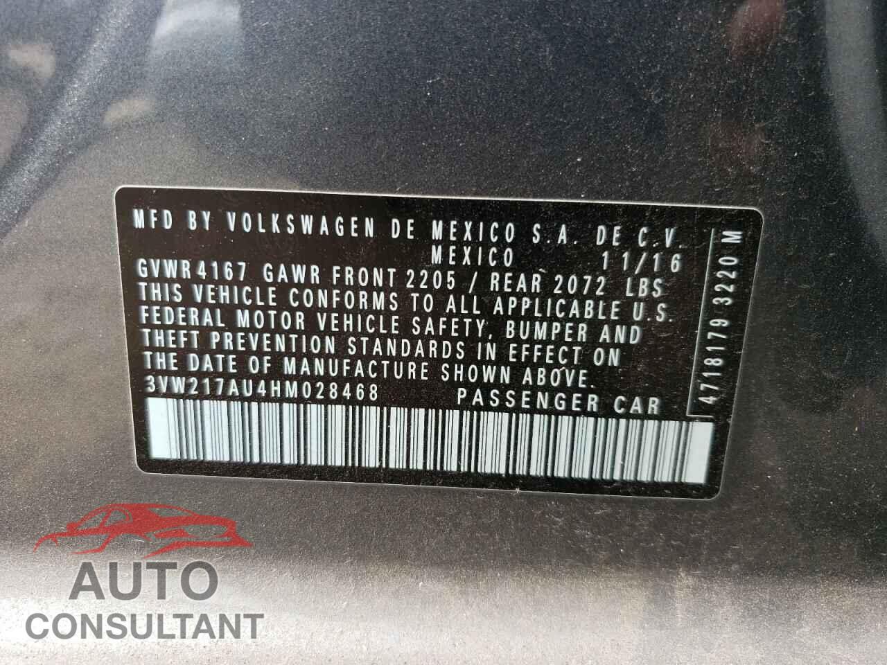 VOLKSWAGEN GOLF 2017 - 3VW217AU4HM028468
