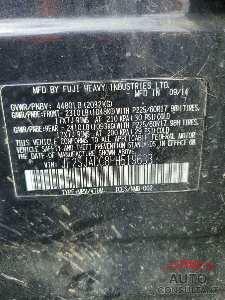 SUBARU FORESTER 2015 - JF2SJADC8FH519633