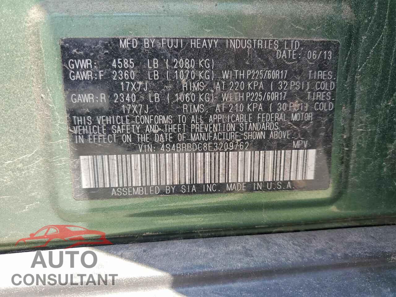 SUBARU OUTBACK 2014 - 4S4BRBDC8E3209762