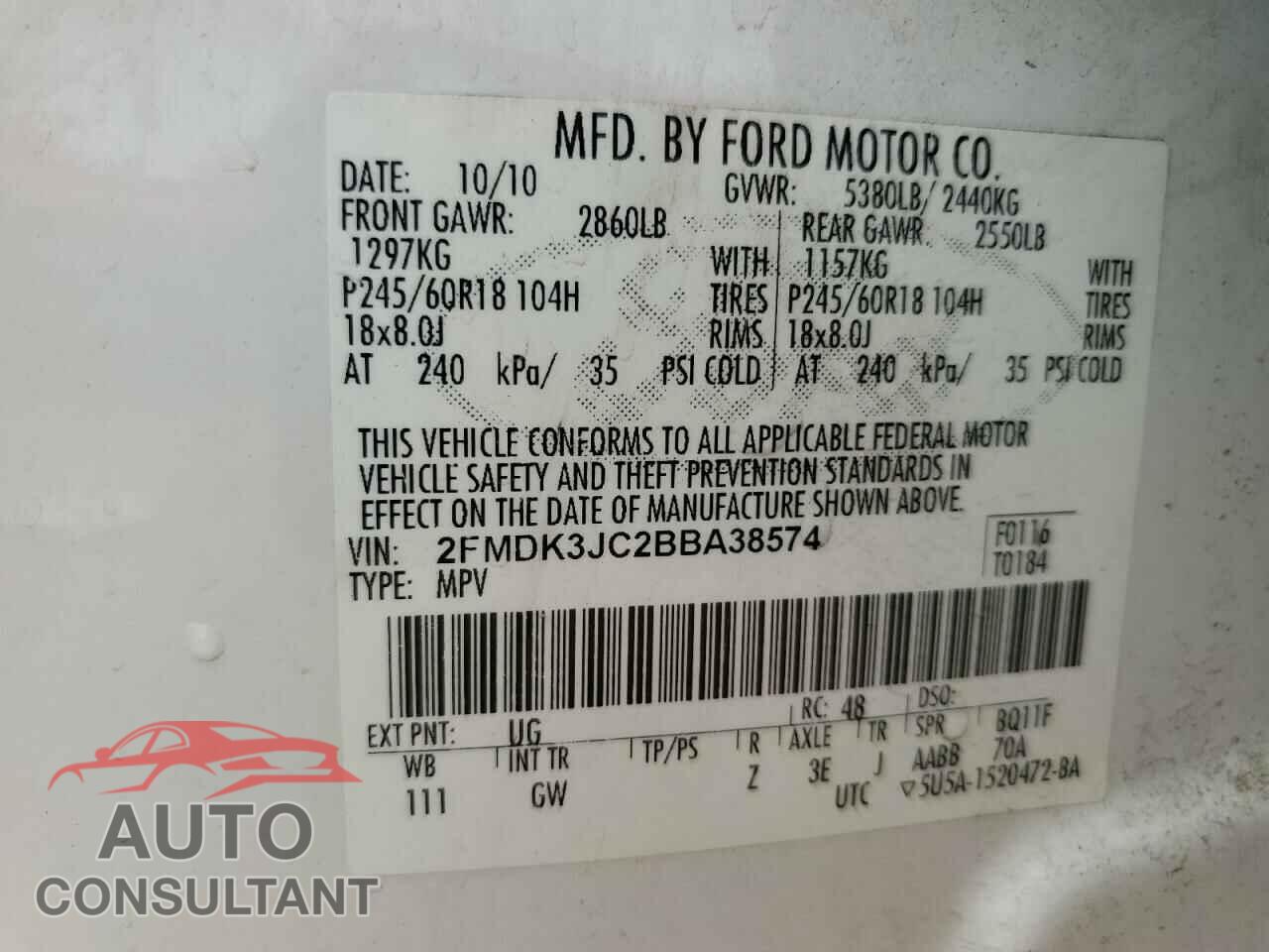 FORD EDGE 2011 - 2FMDK3JC2BBA38574