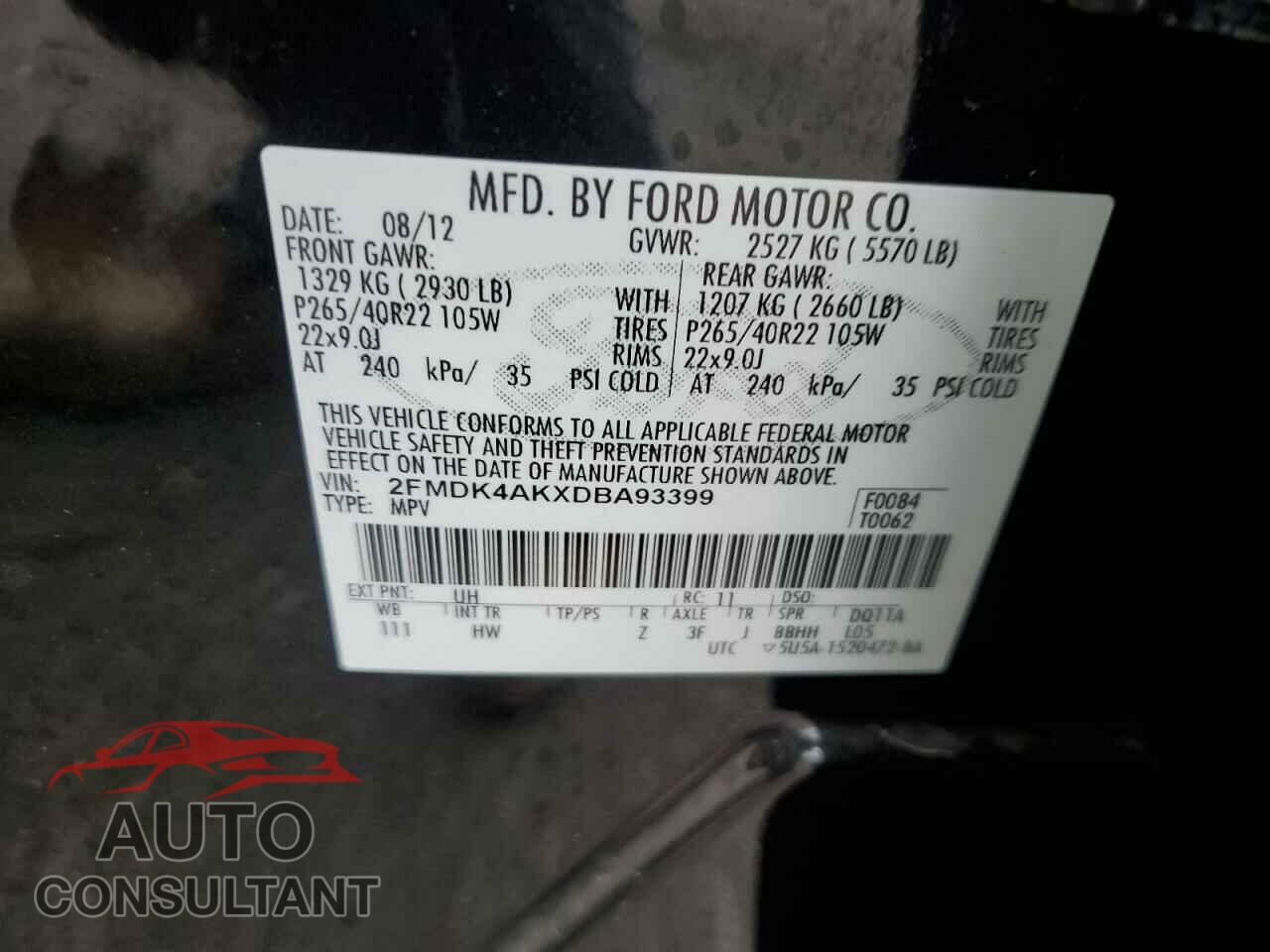 FORD EDGE 2013 - 2FMDK4AKXDBA93399
