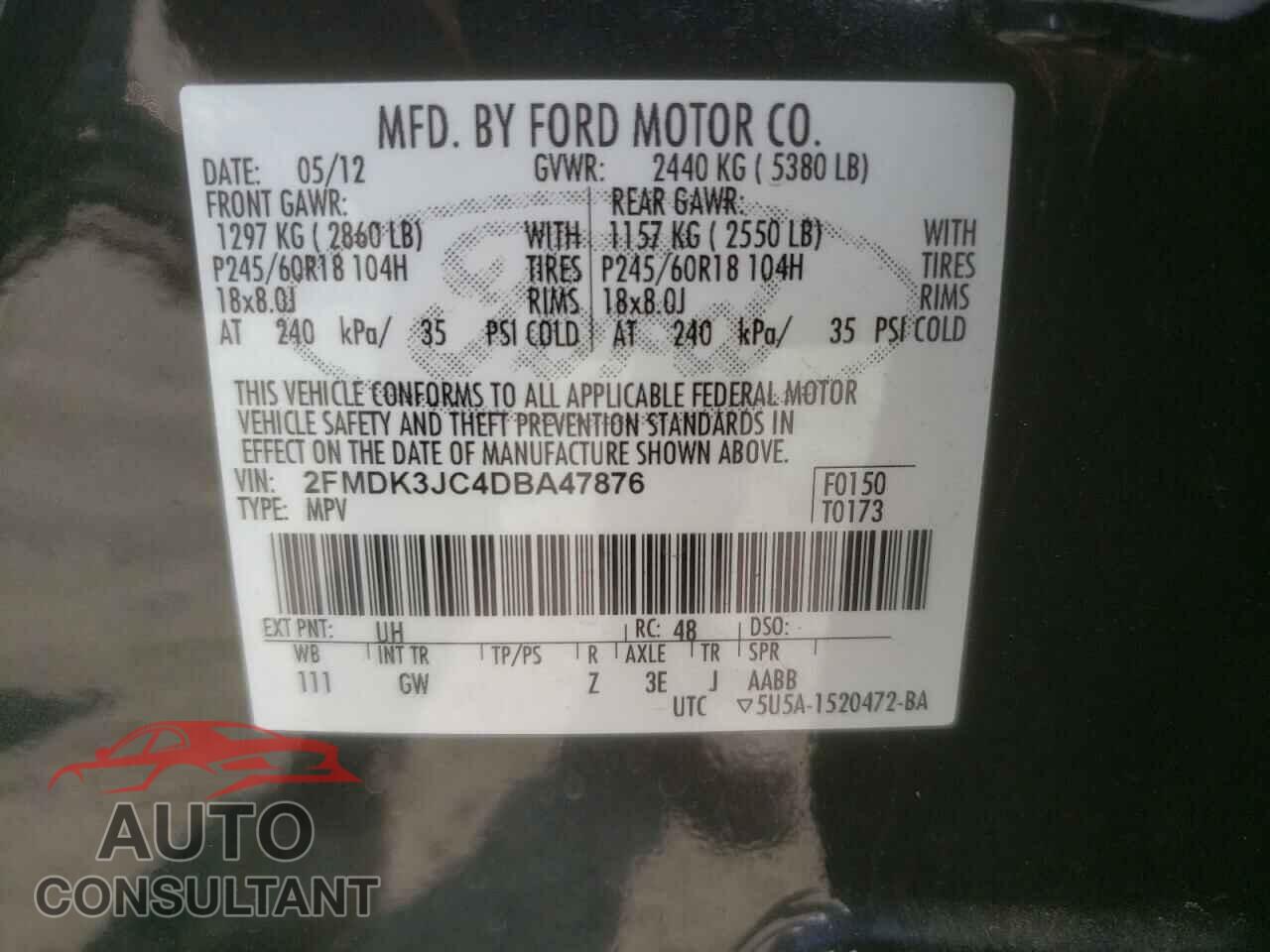 FORD EDGE 2013 - 2FMDK3JC4DBA47876