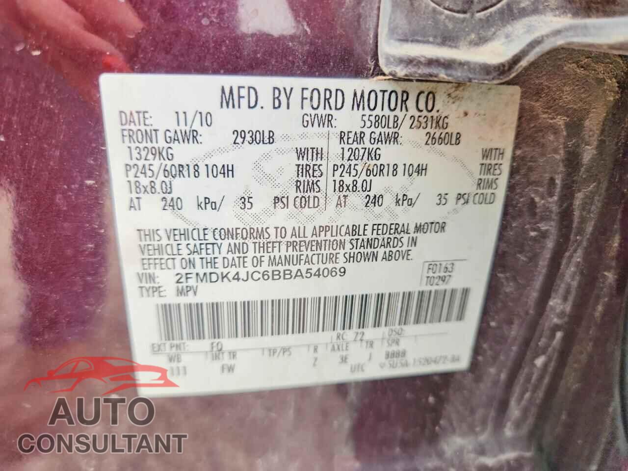 FORD EDGE 2011 - 2FMDK4JC6BBA54069