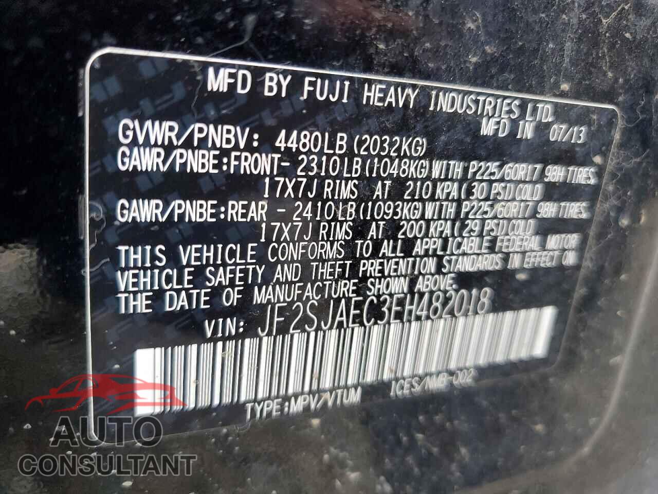 SUBARU FORESTER 2014 - JF2SJAEC3EH482018