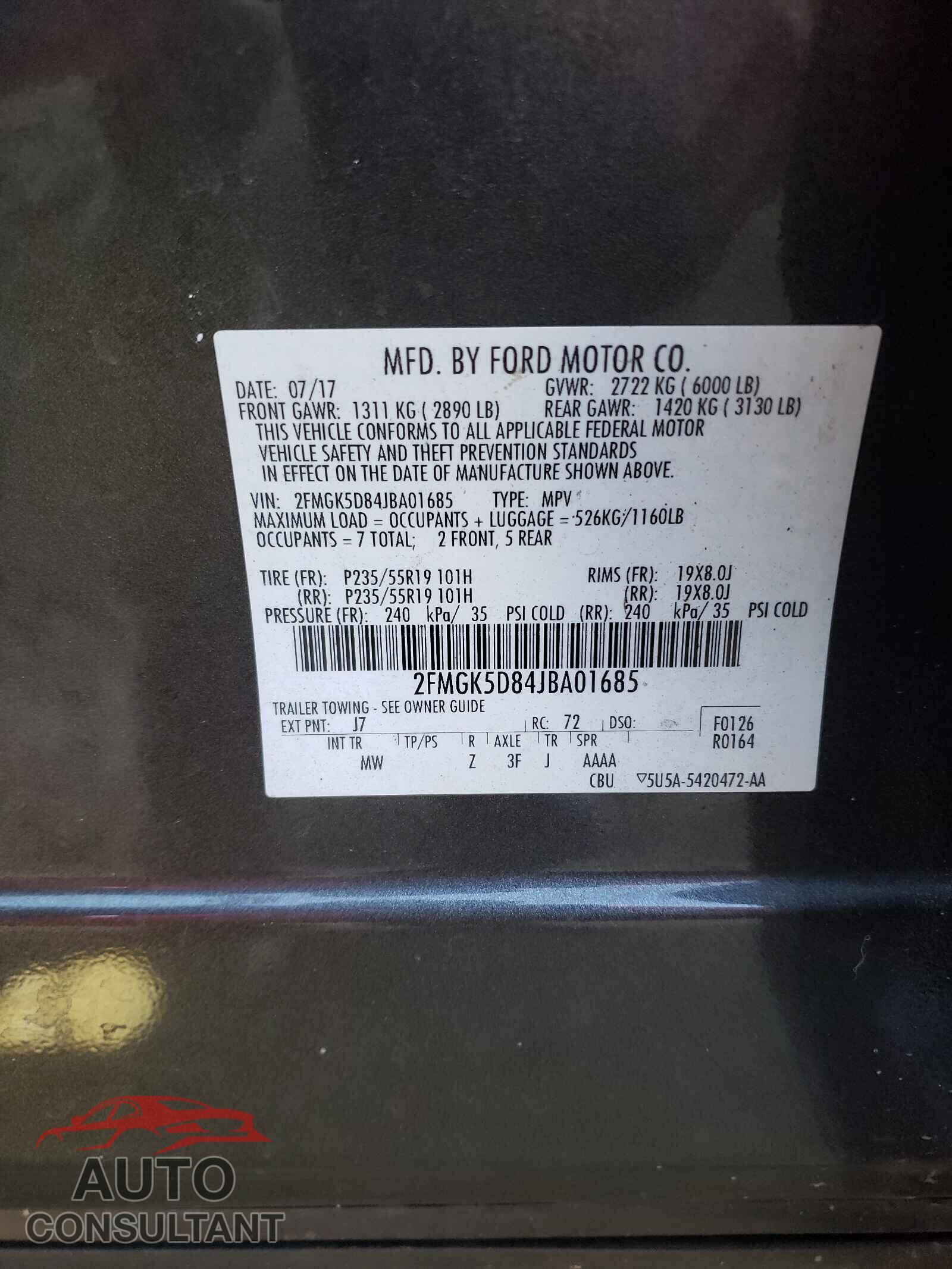 FORD FLEX 2018 - 2FMGK5D84JBA01685