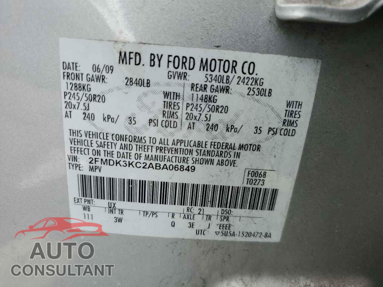 FORD EDGE 2010 - 2FMDK3KC2ABA06849