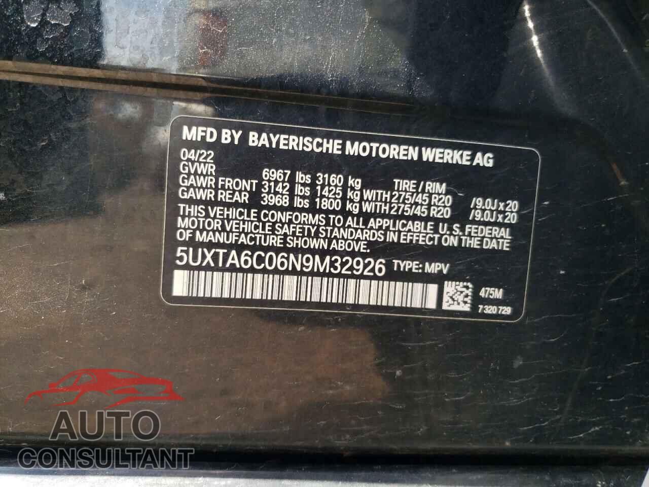 BMW X5 2022 - 5UXTA6C06N9M32926