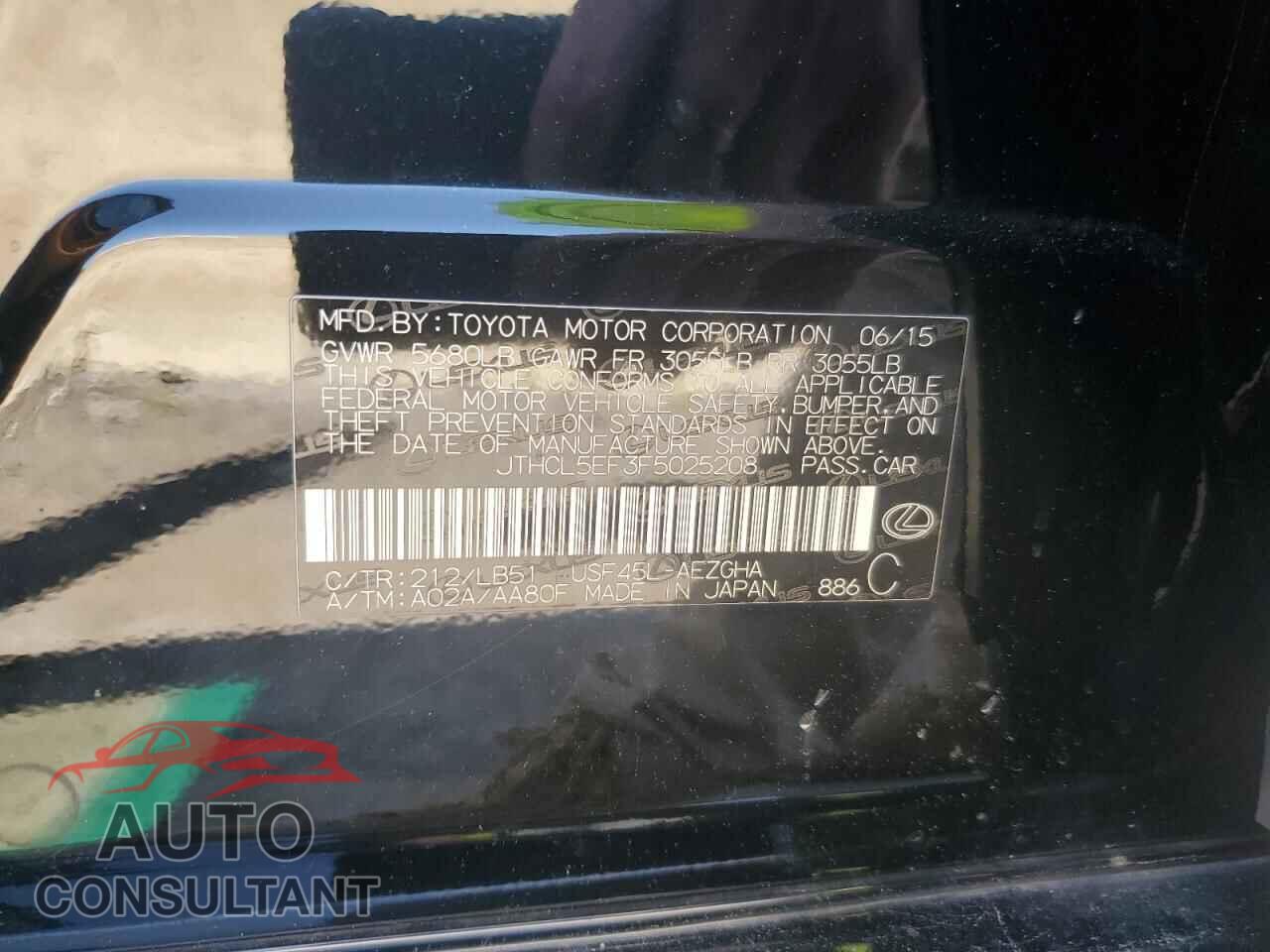LEXUS LS460 2015 - JTHCL5EF3F5025208