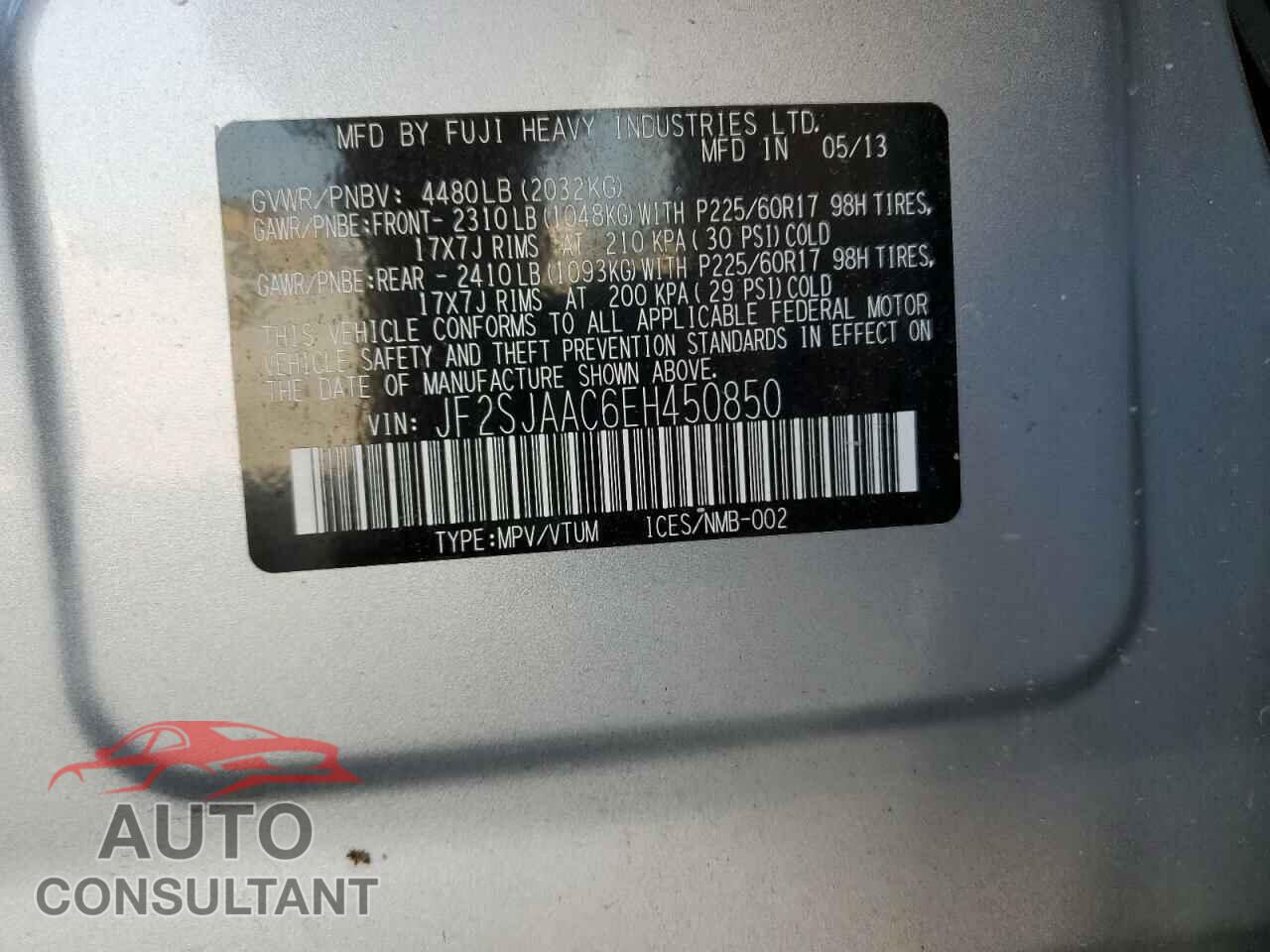 SUBARU FORESTER 2014 - JF2SJAAC6EH450850