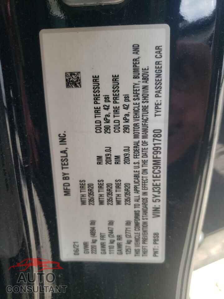TESLA MODEL 3 2021 - 5YJ3E1EC9MF991780