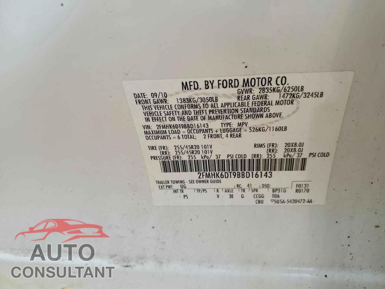 FORD FLEX 2011 - 2FMHK6DT9BBD16143