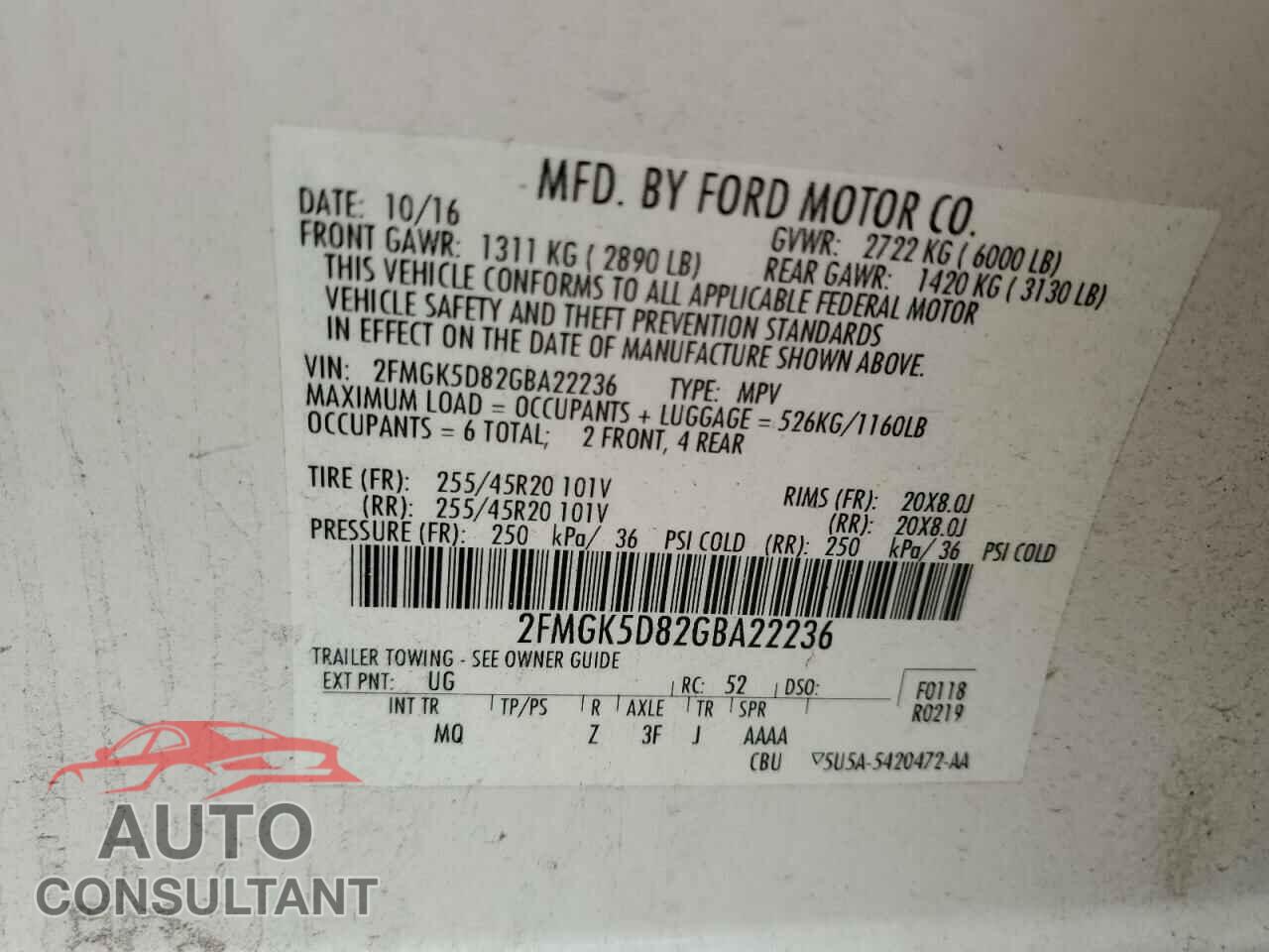FORD FLEX 2016 - 2FMGK5D82GBA22236