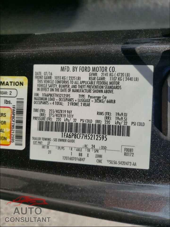 FORD MUSTANG 2017 - 1FA6P8CF7H5212595