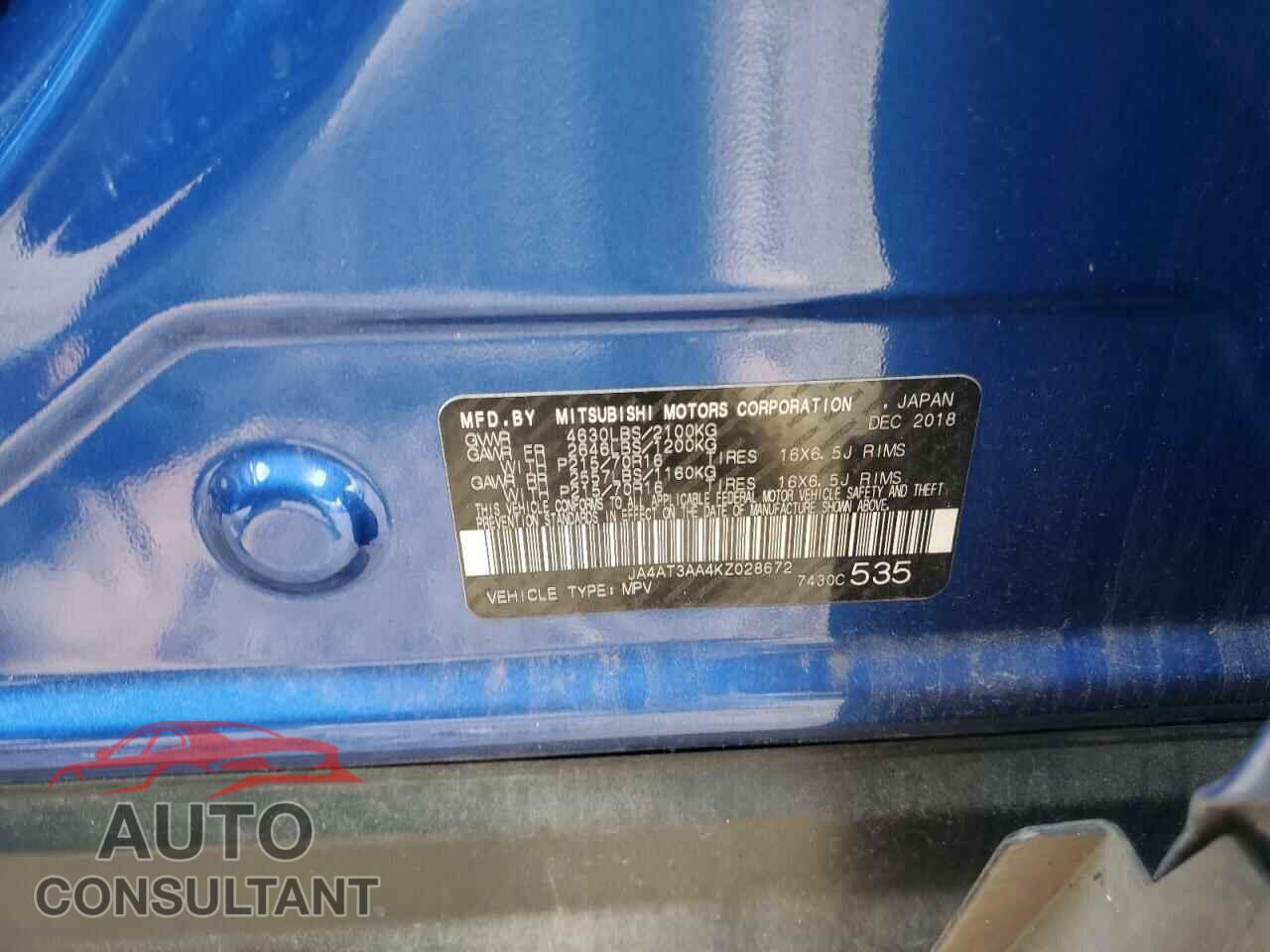 MITSUBISHI ECLIPSE 2019 - JA4AT3AA4KZ028672
