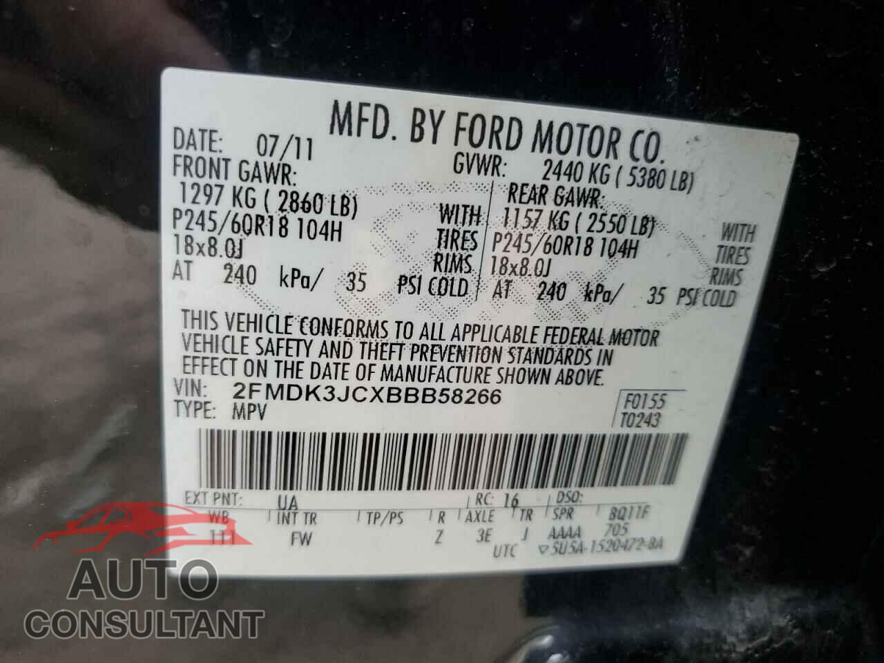 FORD EDGE 2011 - 2FMDK3JCXBBB58266