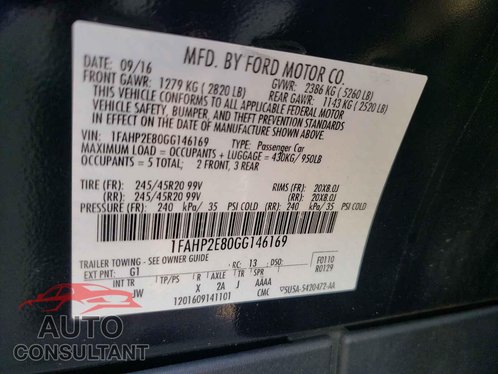 FORD TAURUS 2016 - 1FAHP2E80GG146169