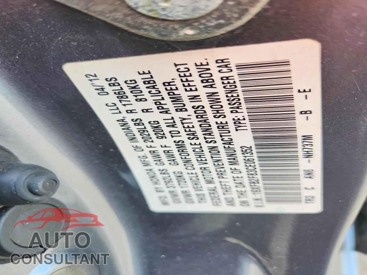 HONDA CIVIC 2012 - 19XFB2F83CE061352