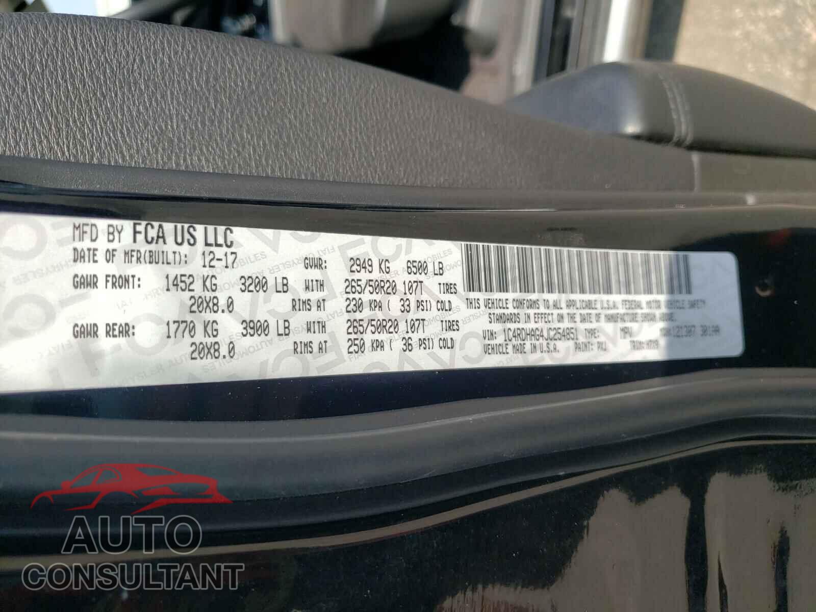 DODGE DURANGO 2018 - 1C4RDHAG4JC254851