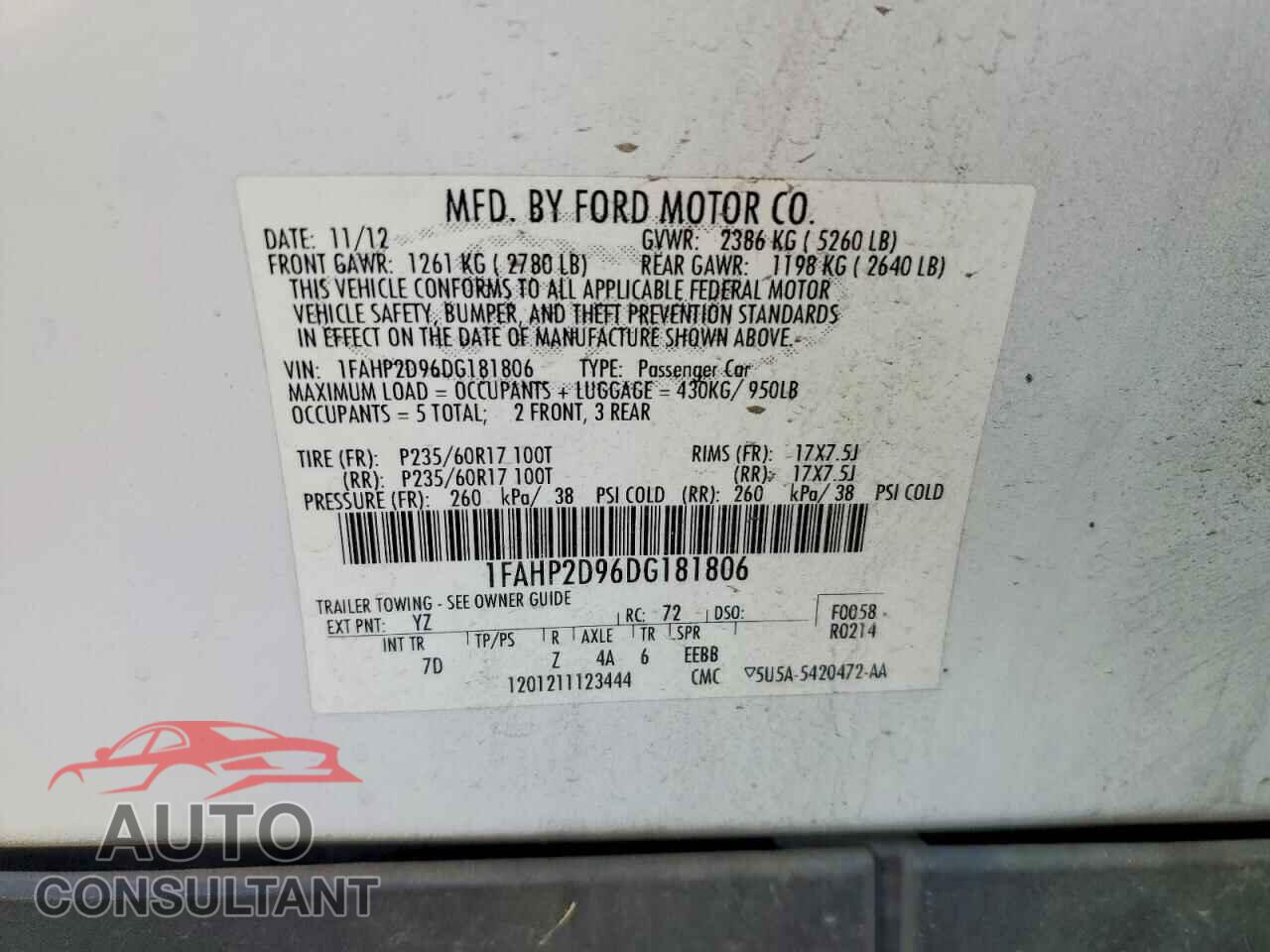 FORD TAURUS 2013 - 1FAHP2D96DG181806