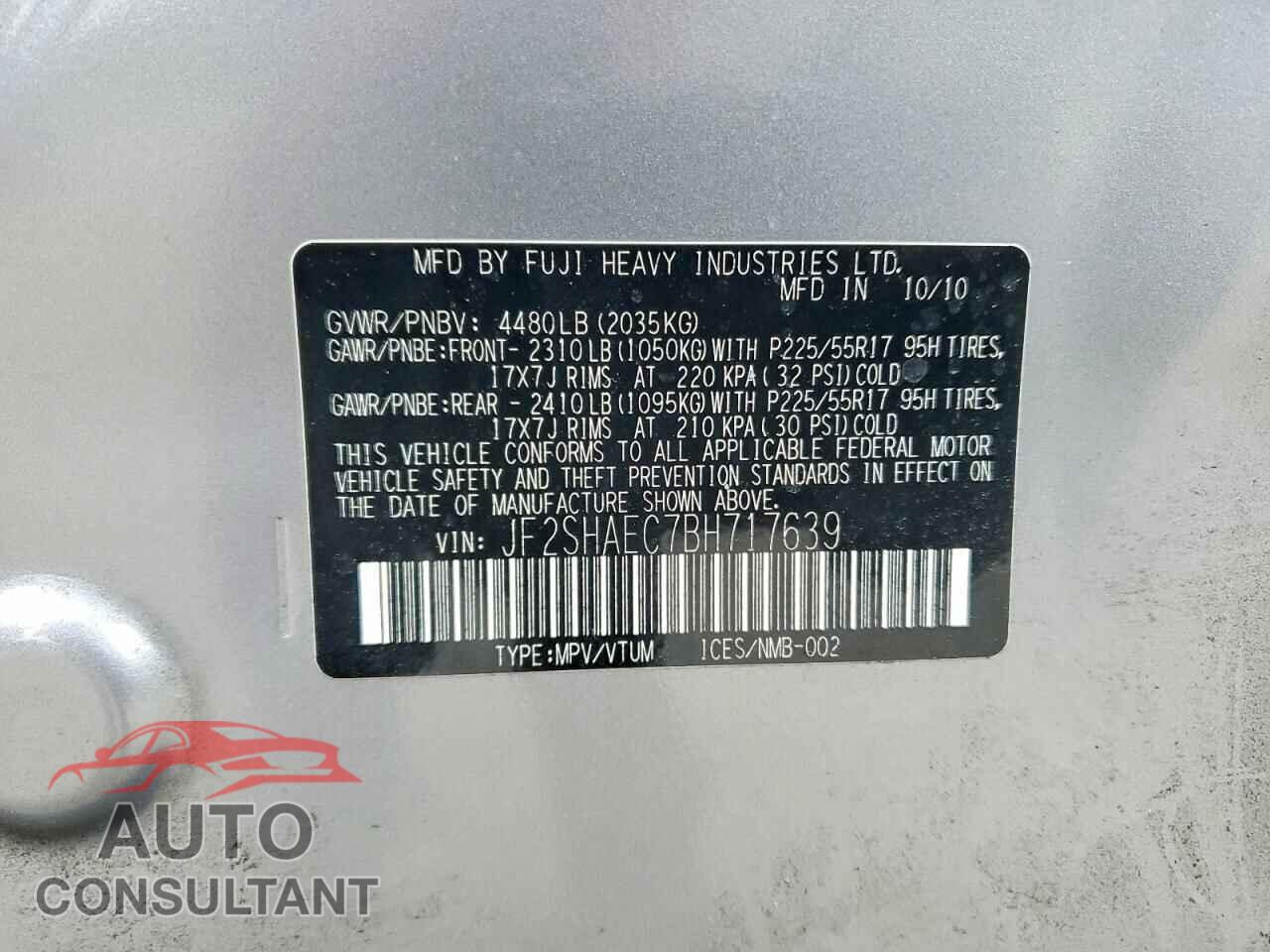 SUBARU FORESTER 2011 - JF2SHAEC7BH717639
