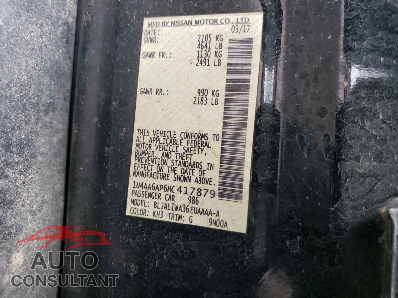 NISSAN MAXIMA 2017 - 1N4AA6AP6HC417879