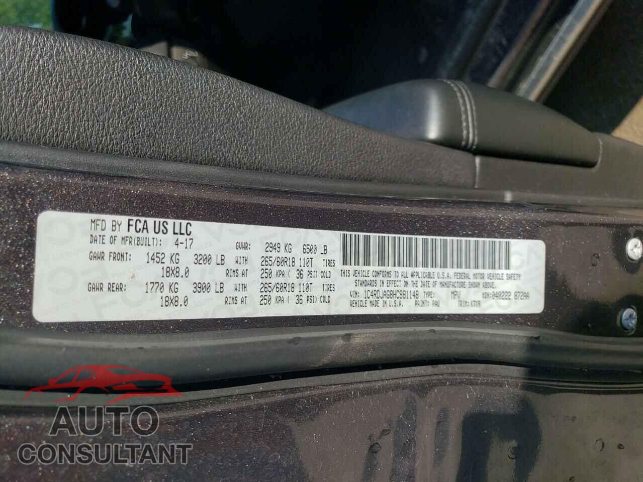 DODGE DURANGO 2017 - 1C4RDJAG8HC881148
