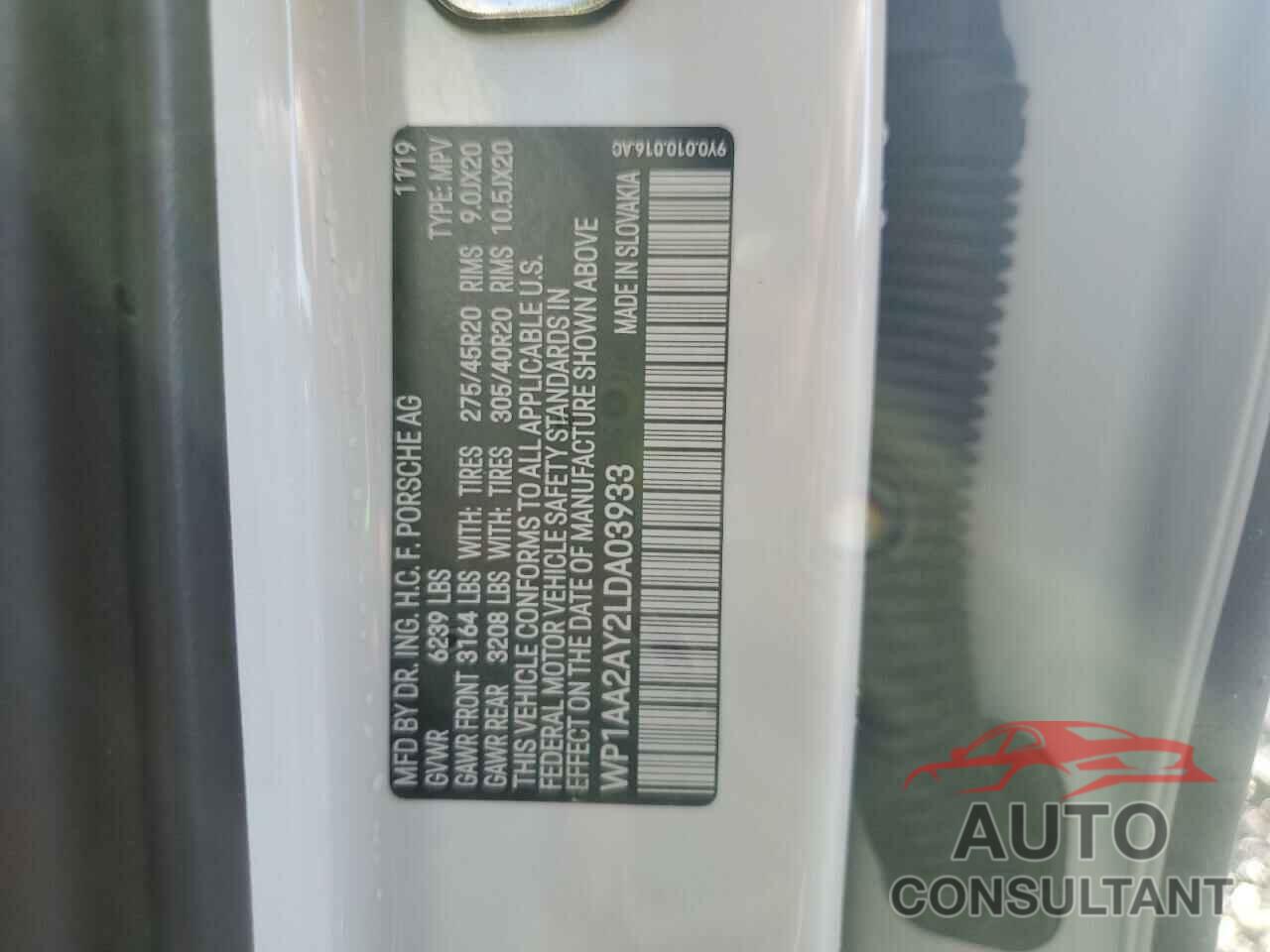 PORSCHE CAYENNE 2020 - WP1AA2AY2LDA03933