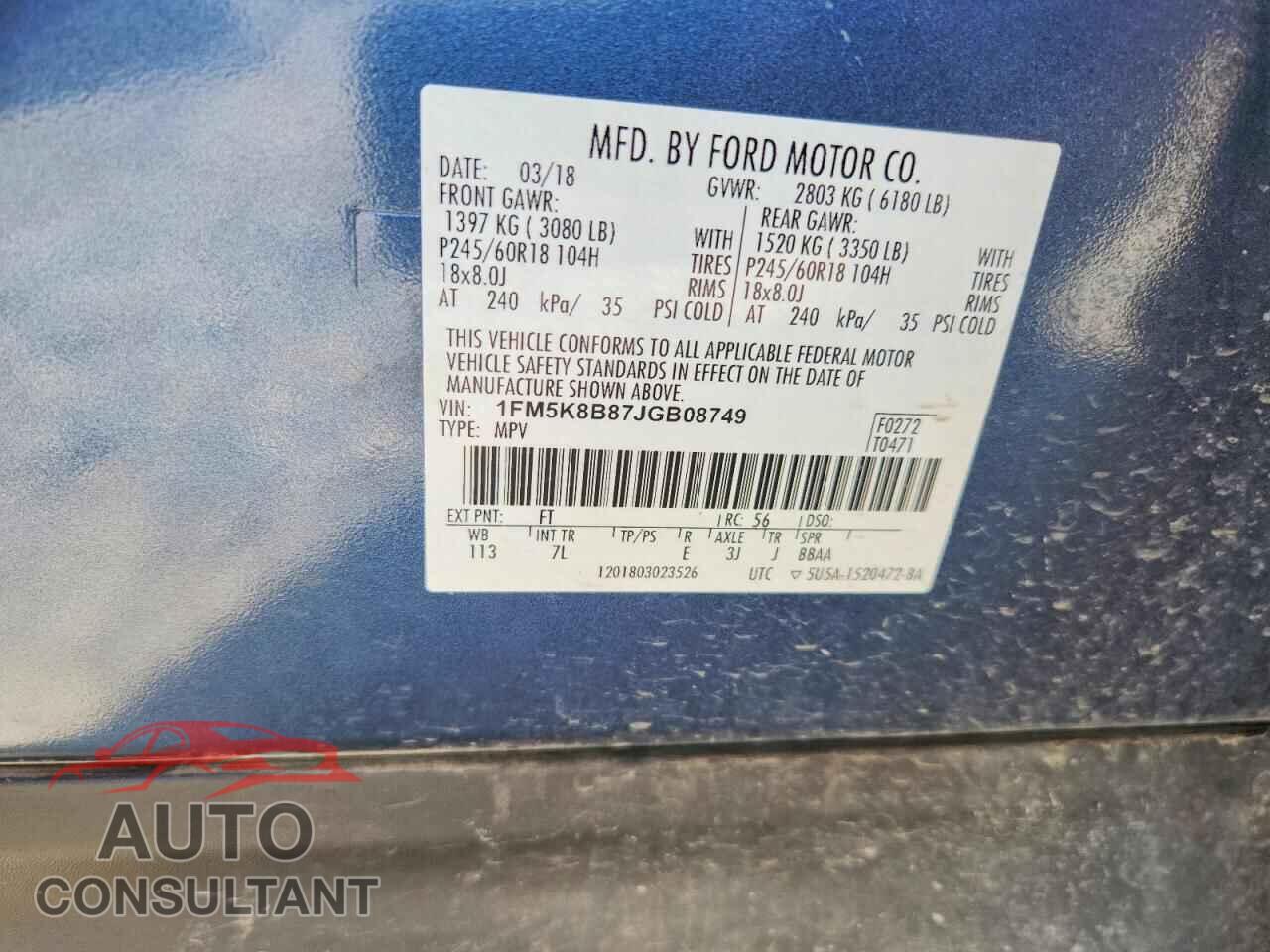 FORD EXPLORER 2018 - 1FM5K8B87JGB08749