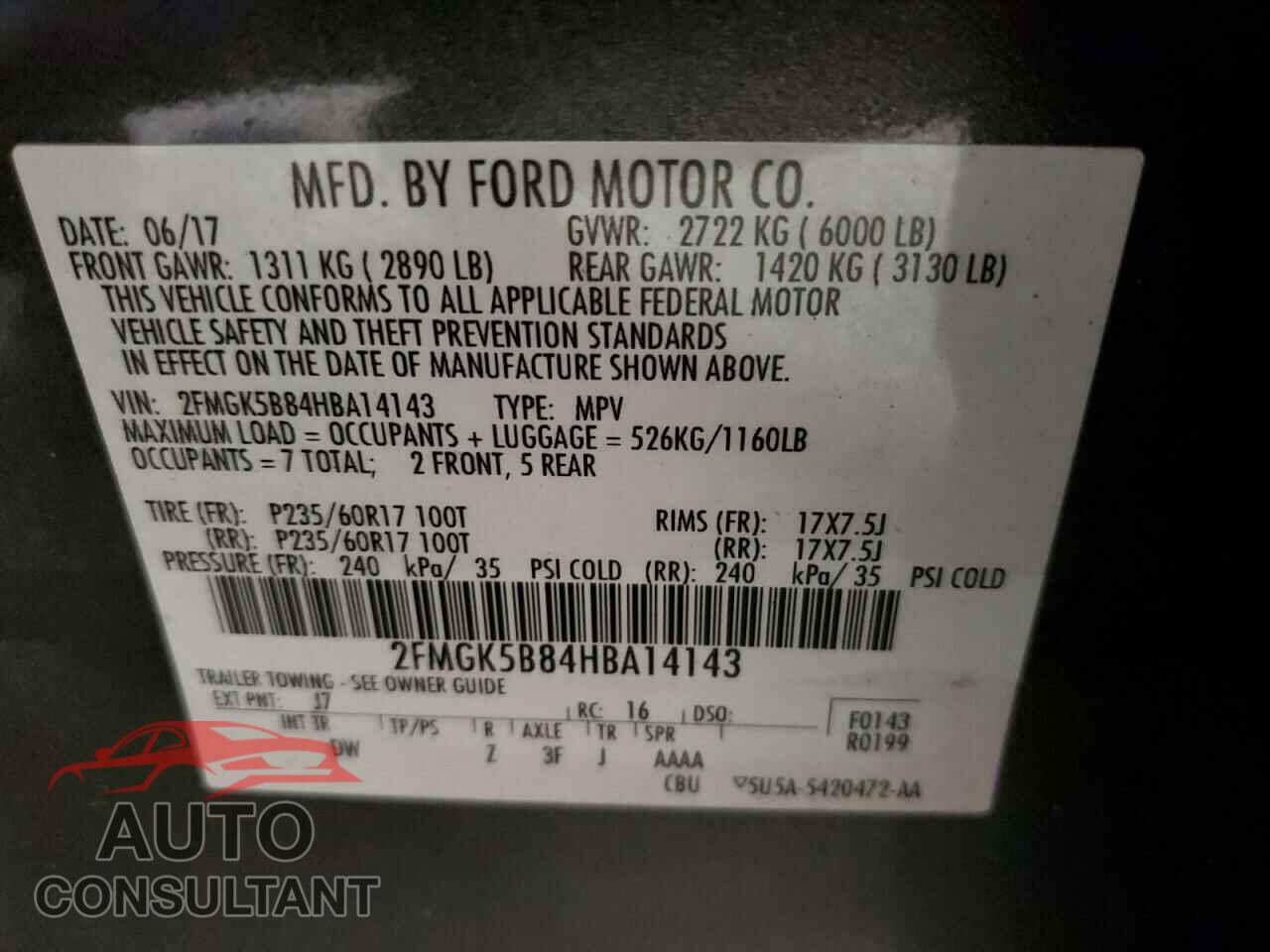 FORD FLEX 2017 - 2FMGK5B84HBA14143