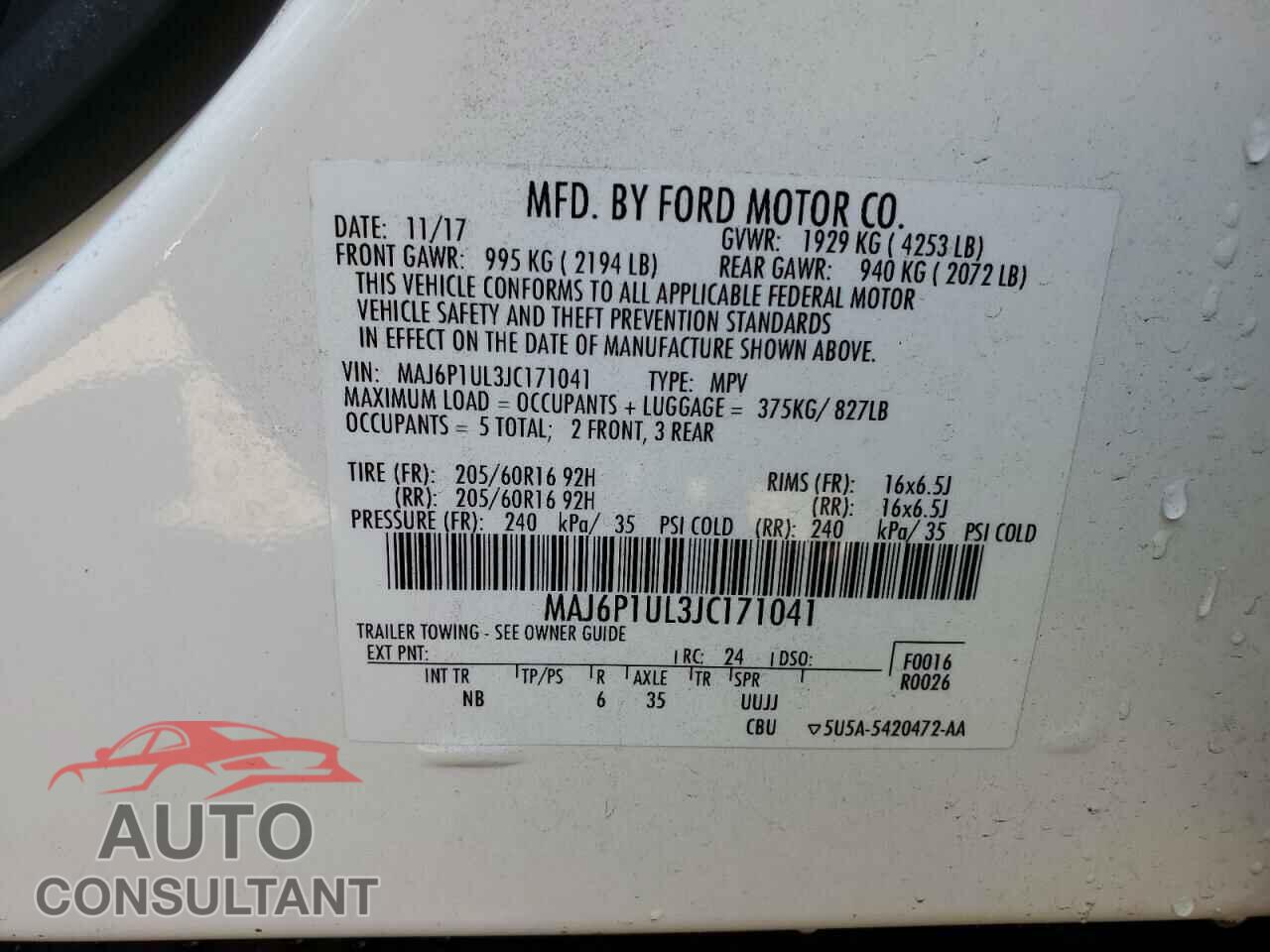 FORD ECOSPORT 2018 - MAJ6P1UL3JC171041