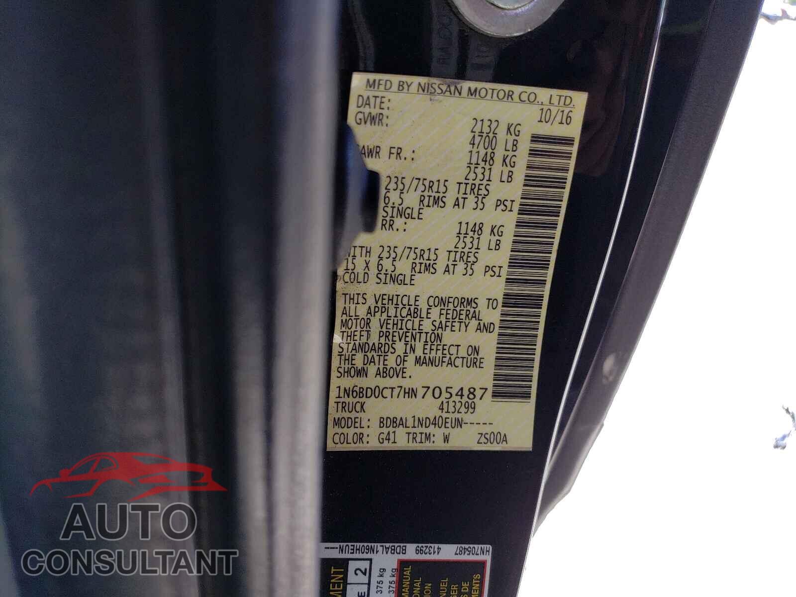NISSAN FRONTIER 2017 - 1N6BD0CT7HN705487