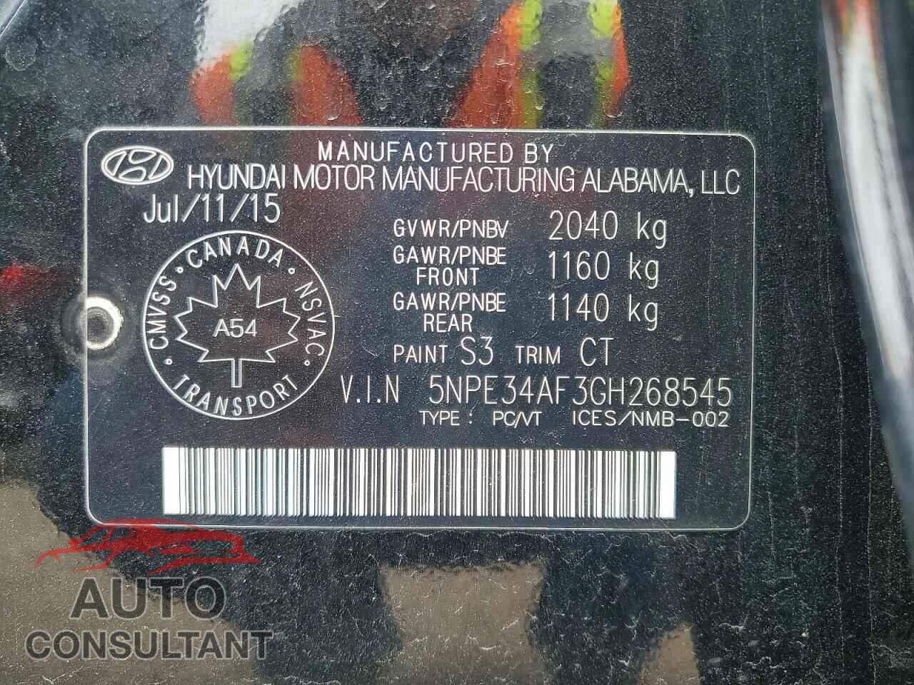 HYUNDAI SONATA 2016 - 5NPE34AF3GH268545