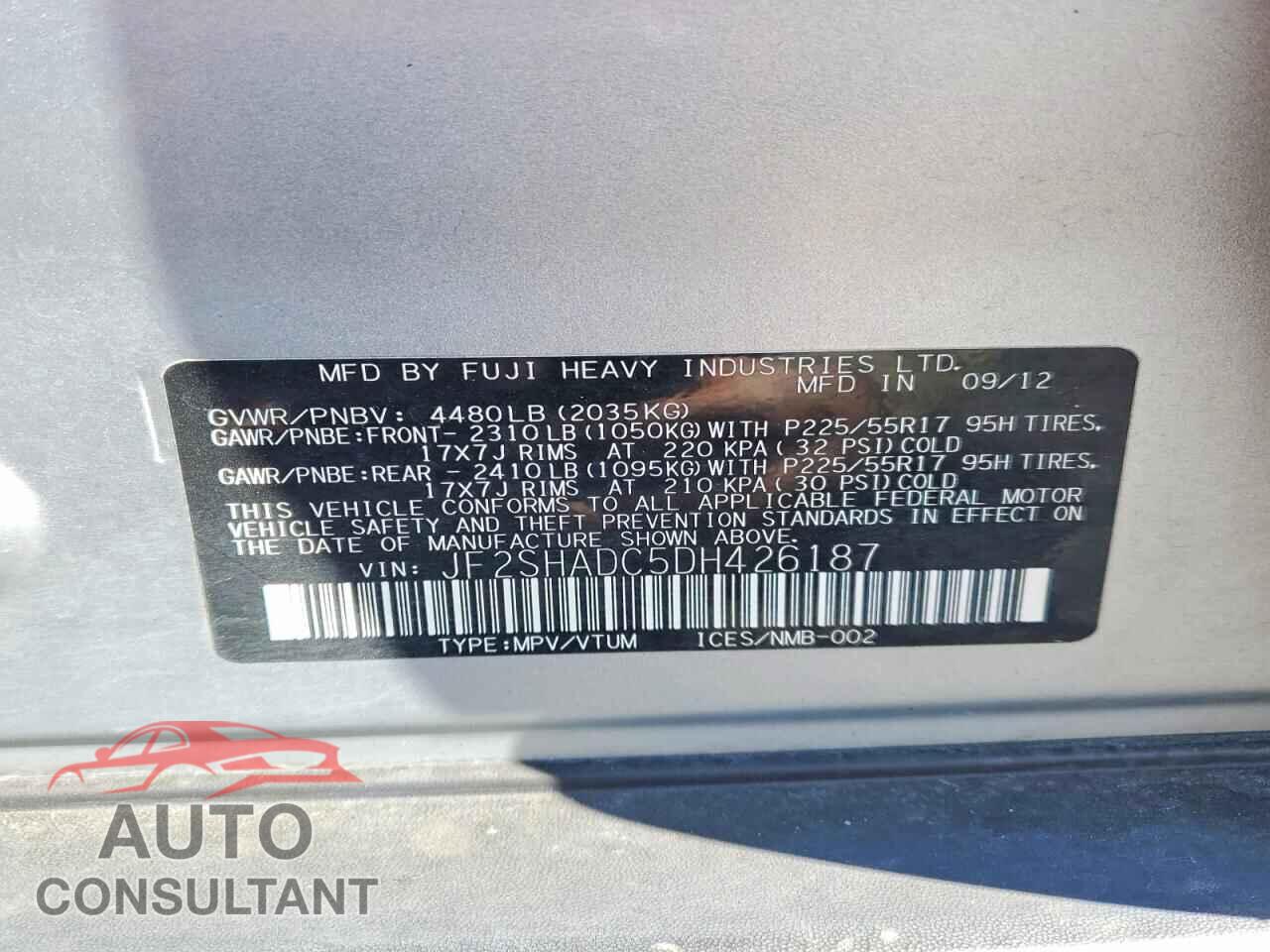 SUBARU FORESTER 2013 - JF2SHADC5DH426187