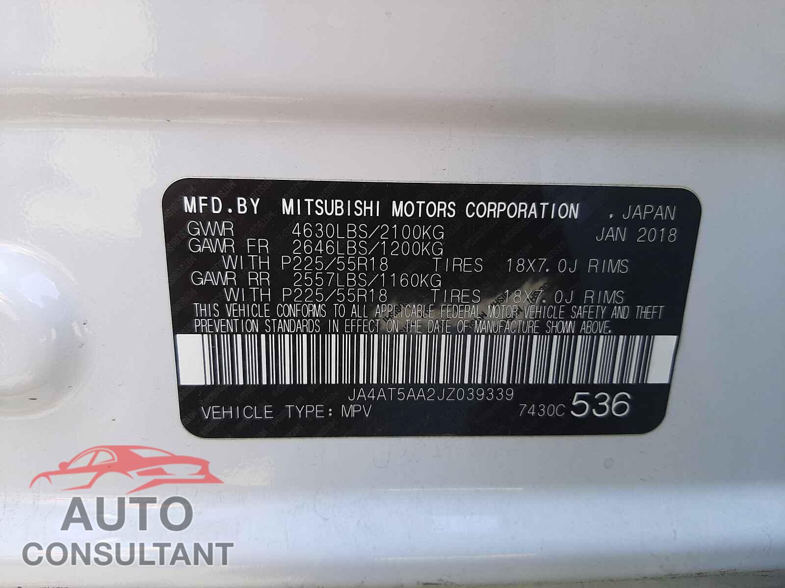 MITSUBISHI ECLIPSE 2018 - JA4AT5AA2JZ039339