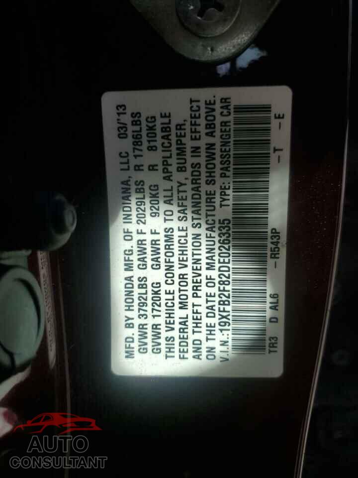 HONDA CIVIC 2013 - 19XFB2F82DE026335